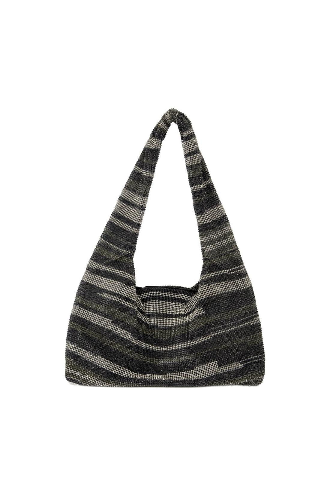 Crystal Mesh Armpit Hobo Bag - Kara - Black Stripes - Strass