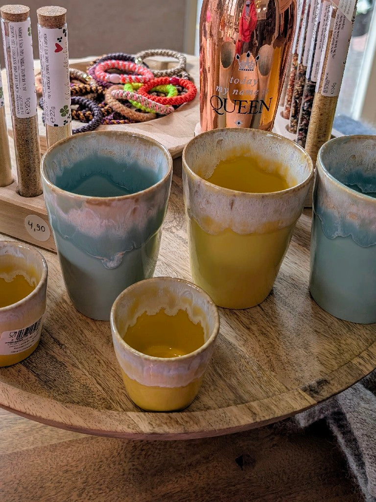 Becher Kaffeebecher Steingut Grespresso Latte Gelb