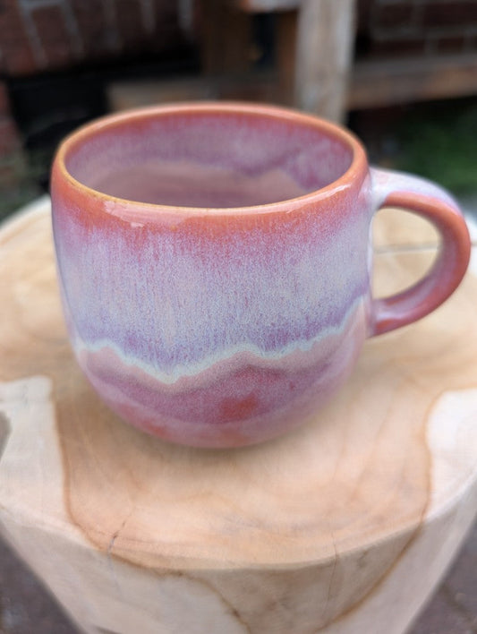 Kaffeetasse Steingut L Rosa Lila Flieder mit Henkel