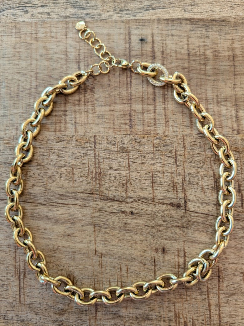 Kette Glieder Edelstahlkette Schwer mit Zirkon Gold - Giuno KGB379-12