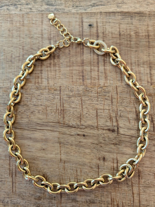 Kette Glieder Edelstahlkette Schwer mit Zirkon Gold - Giuno KGB379-12