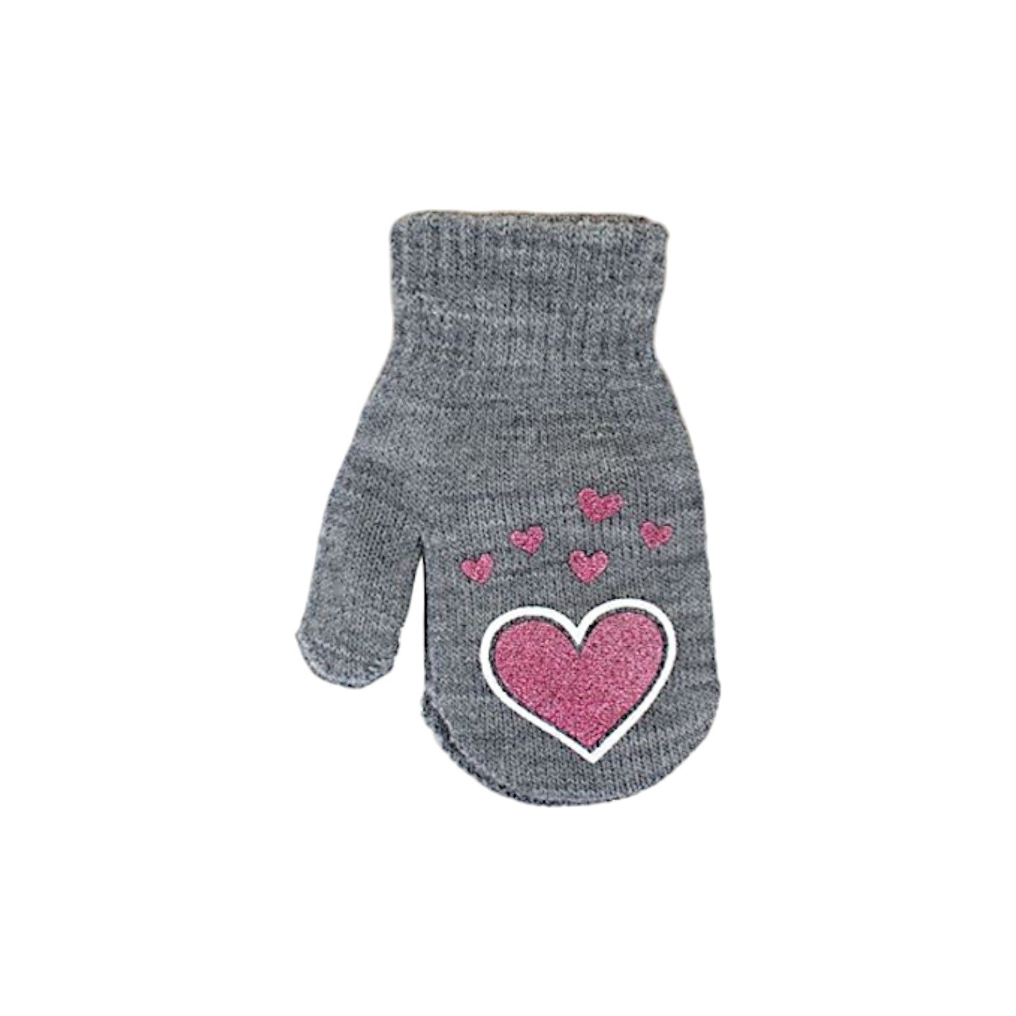 Kinder Fäustlinge mit Herzen » leichte Herbst & Frühling Handschuhe » Glitzer Herz Kinderhandschuhe » Strickhandschuhe mit glitzernden Herzen