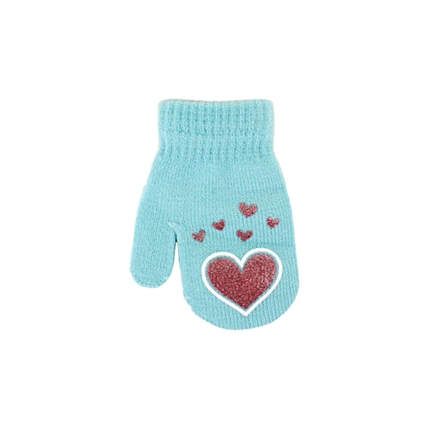 Kinder Fäustlinge mit Herzen » leichte Herbst & Frühling Handschuhe » Glitzer Herz Kinderhandschuhe » Strickhandschuhe mit glitzernden Herzen