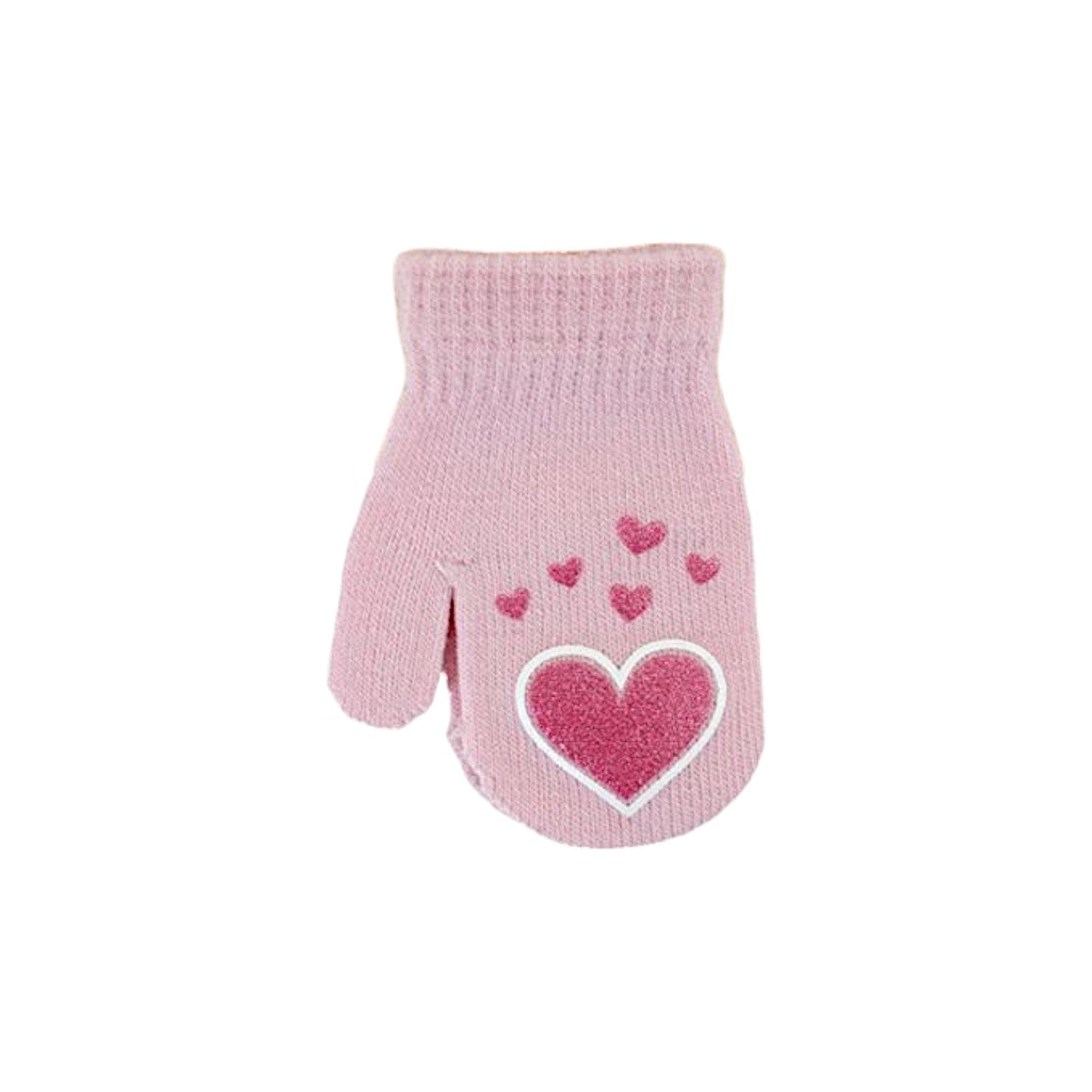Kinder Fäustlinge mit Herzen » leichte Herbst & Frühling Handschuhe » Glitzer Herz Kinderhandschuhe » Strickhandschuhe mit glitzernden Herzen
