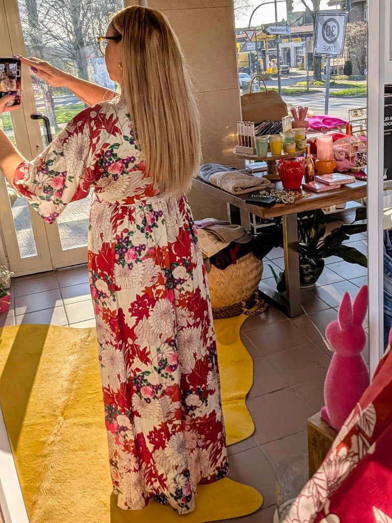 Kleid Maxi Floral Rot Fuchsia Maxi mit 3/4 Arm - von Lily Mcbee R08829 Style 606388