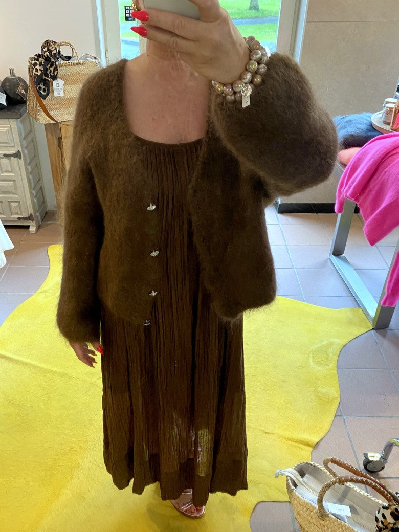 Kleid Maxi Tencel Lyocell und Viskose Rayon mit Trägern Braun, One Size - von WIYA 2508 K0198