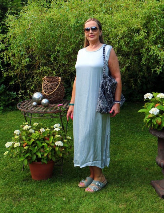 Kleid Satin ärmellos Hellgrau Baumwolle One Size