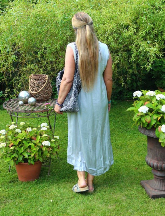 Kleid Satin ärmellos Hellgrau Baumwolle One Size