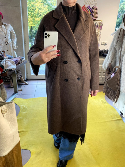 Langer Kaschmir Mantel Wollmantel Handmade Coffee Braun - von SensUniq J899