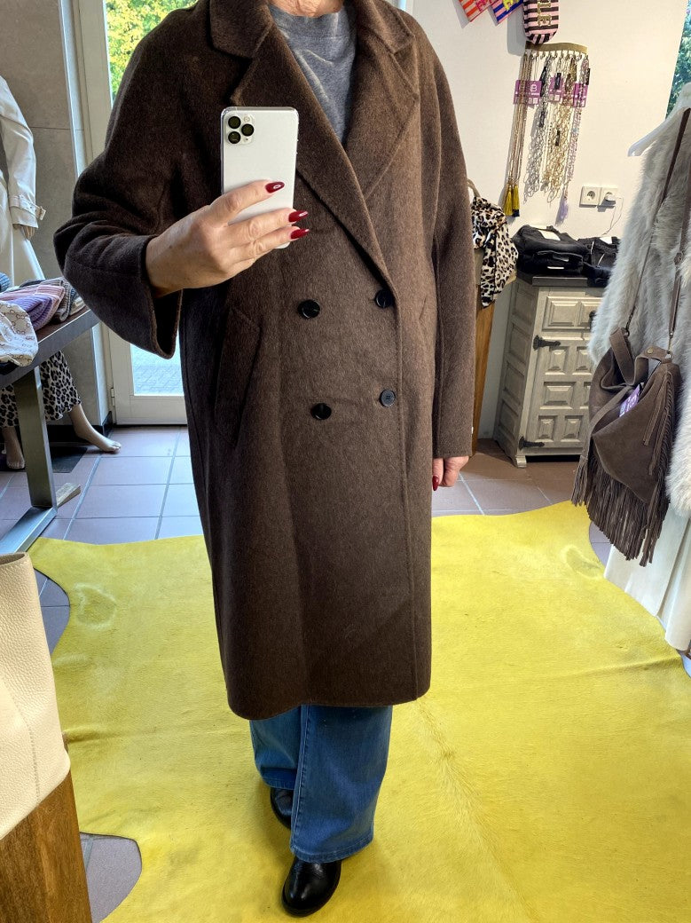 Langer Kaschmir Mantel Wollmantel Handmade Coffee Braun - von SensUniq J899