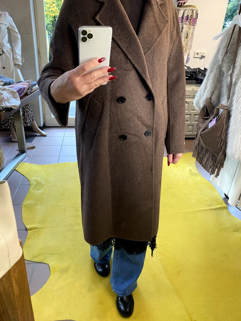 Langer Kaschmir Mantel Wollmantel Handmade Coffee Braun - von SensUniq J899