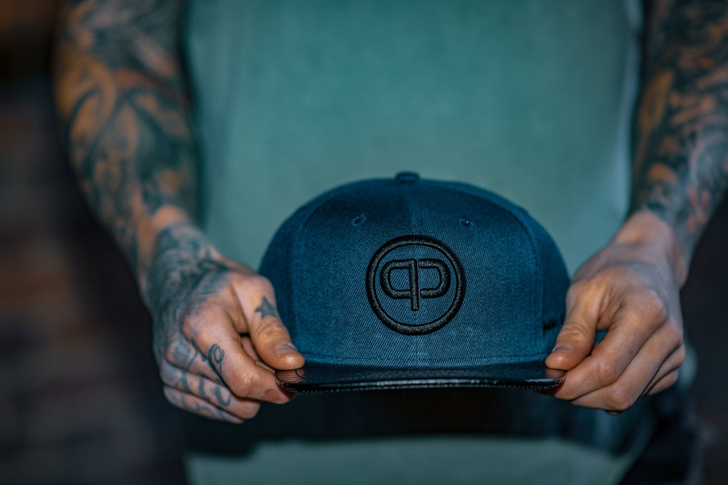Snapback Cap - Navy Blue on Black