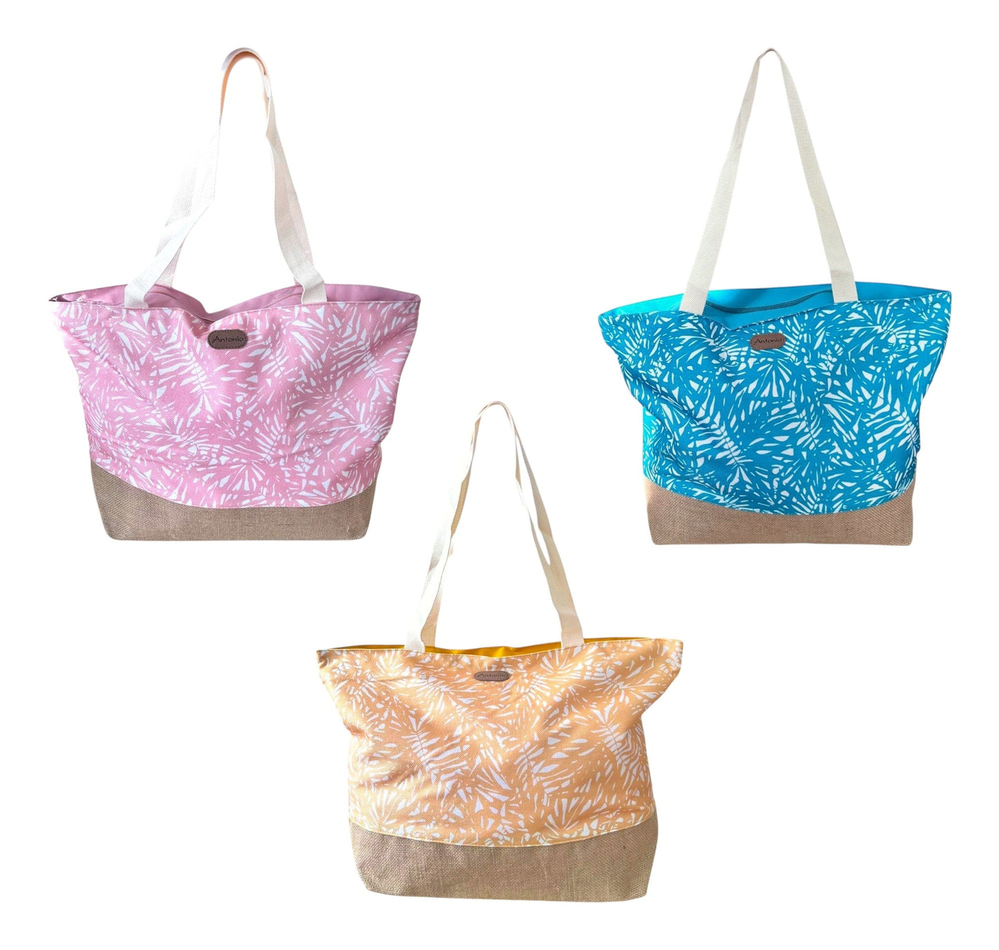 XL Strandtasche » Sommer Tasche Palmenblätter Aruba » große Familien Handtasche ca. 53 x 34 cm » Palmenblatt Optik Tasche » Badetasche mit Reißverschluss