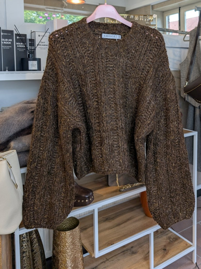 Pullover Coffee Braun mit Sprenkeln Blau und Gelb Gold Viskose Nylon Wolle, One Size - von CHOICE CC075