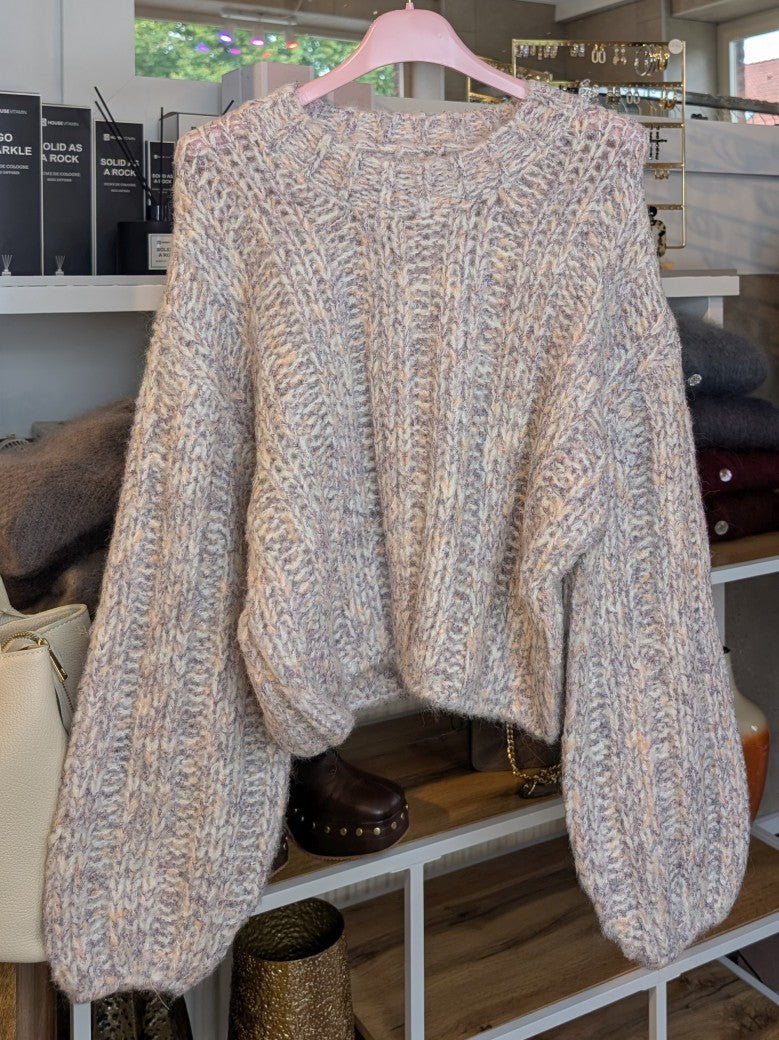 Pullover Créme Beige mit Sprenkeln Rosa Lila Apricots Gelb Viskose Nylon Wolle, One Size - von CHOICE CC075
