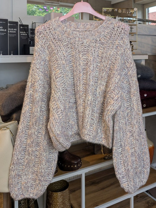 Pullover Créme Beige mit Sprenkeln Rosa Lila Apricots Gelb Viskose Nylon Wolle, One Size - von CHOICE CC075