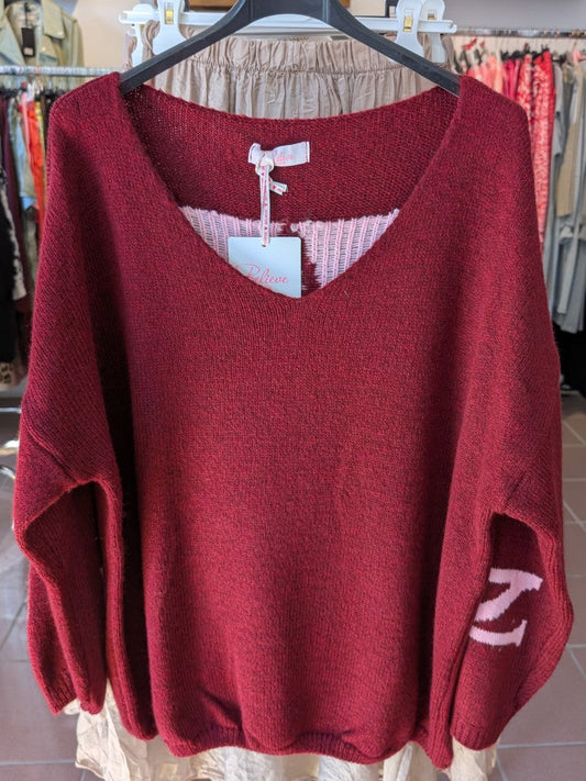 Pullover Namaste Backprint V-Ausschnitt Brombeer Rosa - von BELIEVE 1633