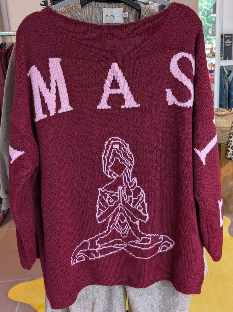 Pullover Namaste Backprint V-Ausschnitt Brombeer Rosa - von BELIEVE 1633