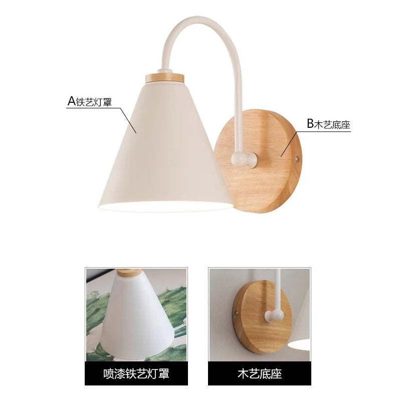 Solid Wood Wall Lamp – Modern Macaron Bedside Light