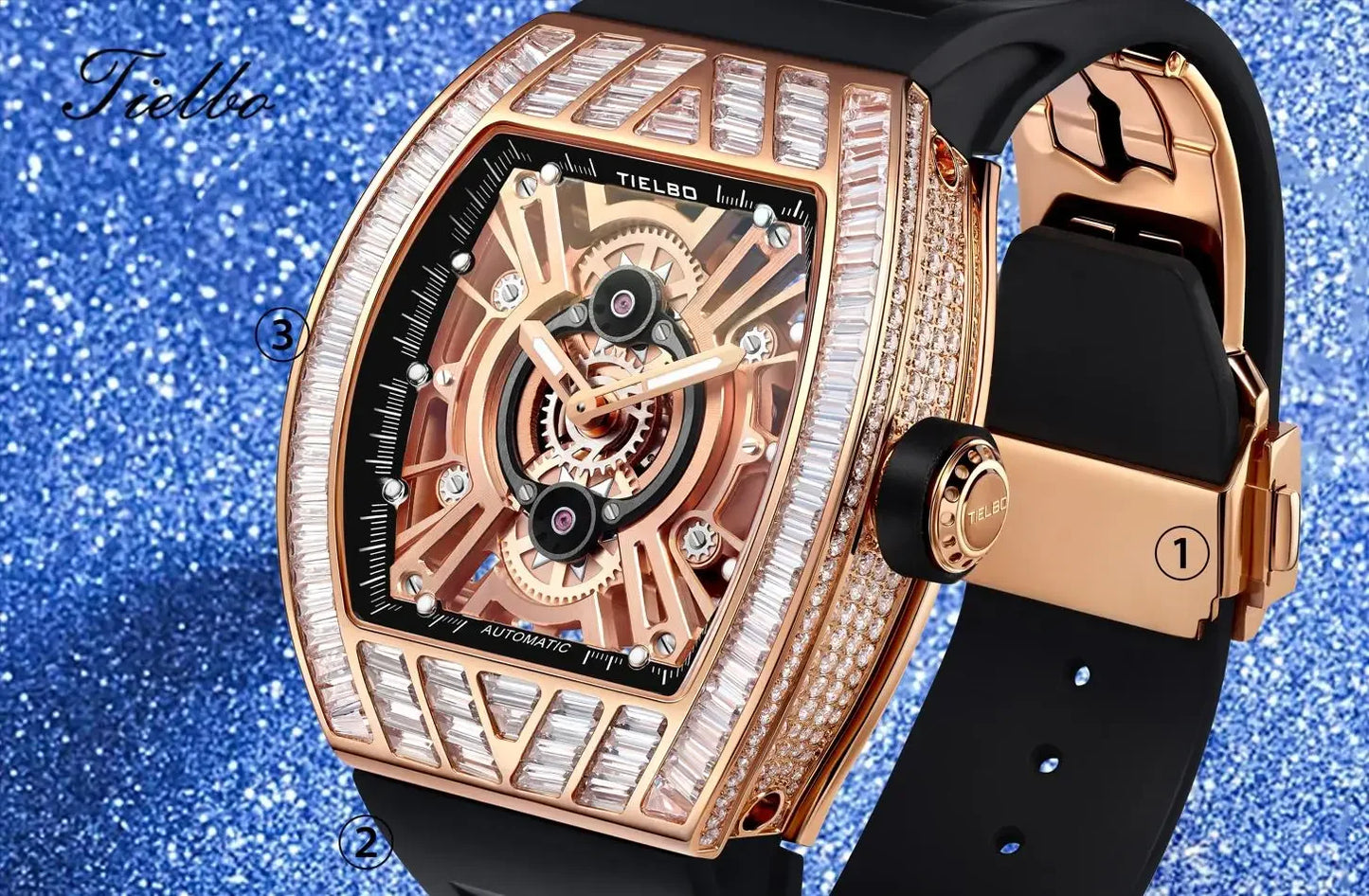 TIELBO sapphire luminous hands crystal hollow design mechanical watch