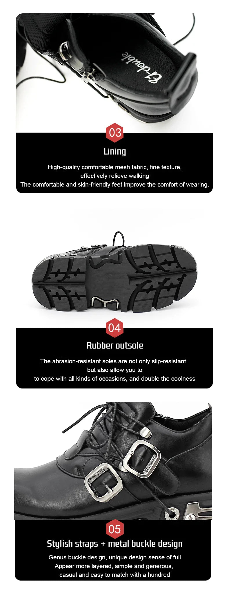 Dark punk style boots leather metal niche street style