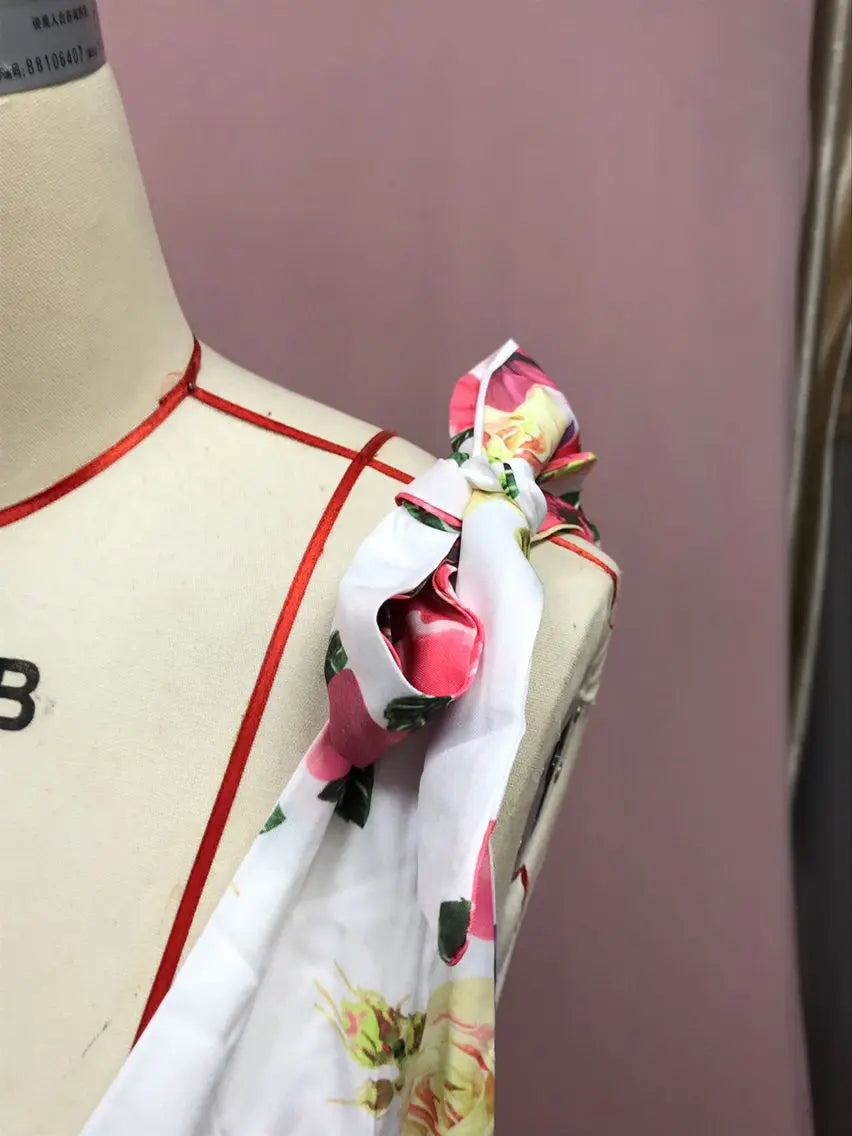 Backless women floral high waist large swing sleeveless long dresse