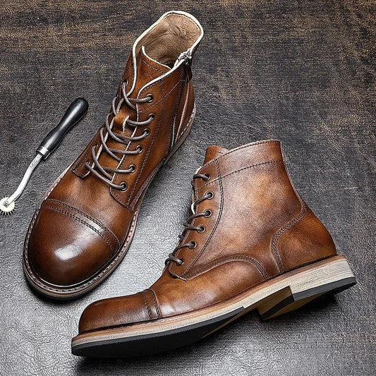 Men genuine leather handmade high quality comfortable boots