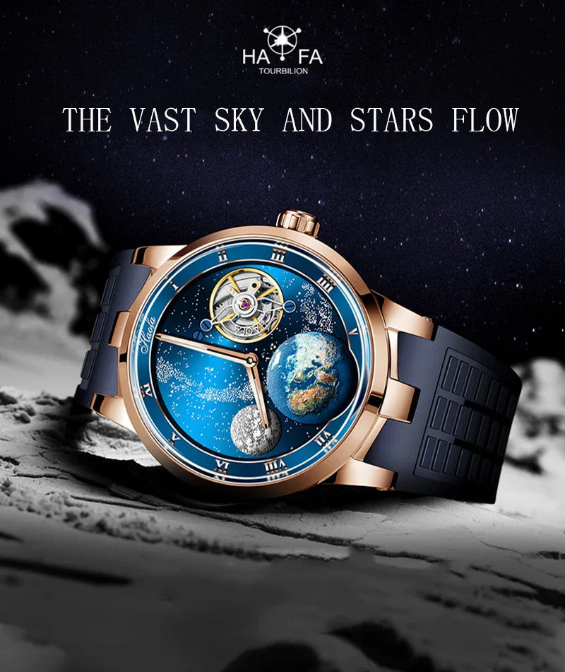Haofa luxury men watch carrousel sapphire starry dial mechanical wristwatch