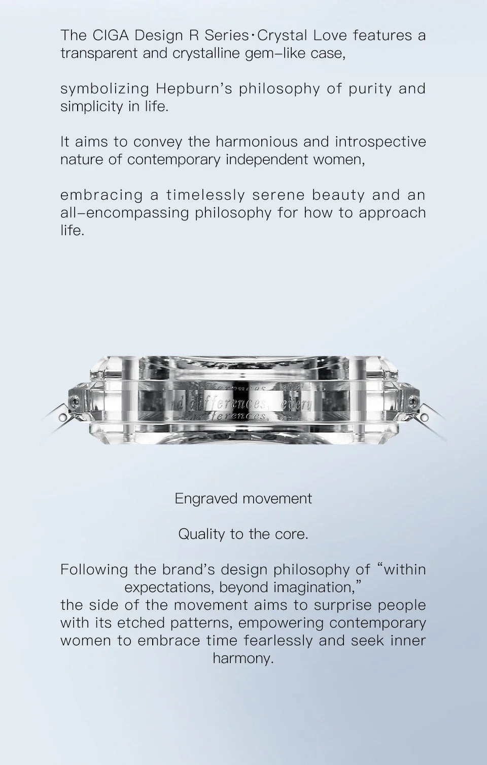 CIGA Design crystal love series elegant skeleton automatic watch for ladies