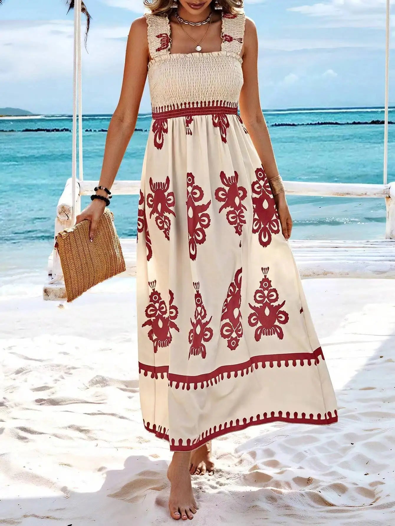 Girls floral long dress beach summer street style dress
