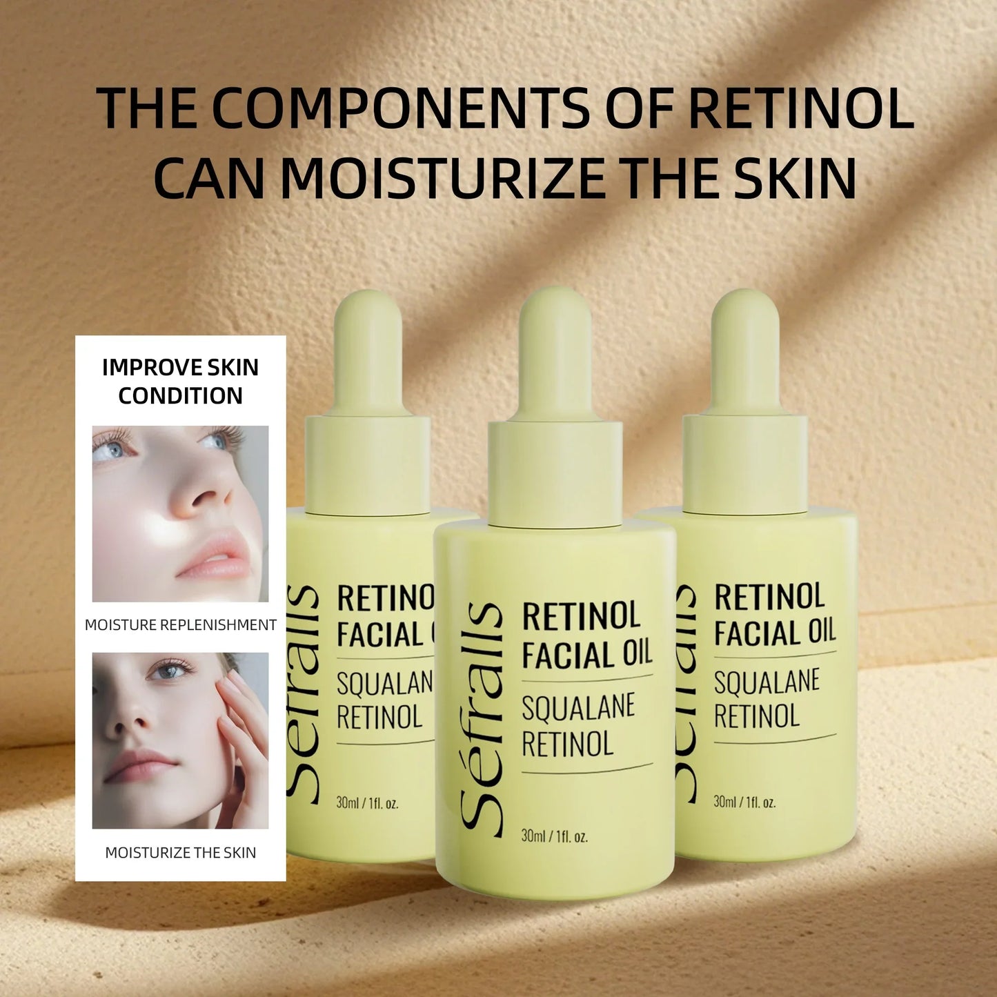 3pcs Retinol facial essence by séfralls moisturizing & oil-water balancing care
