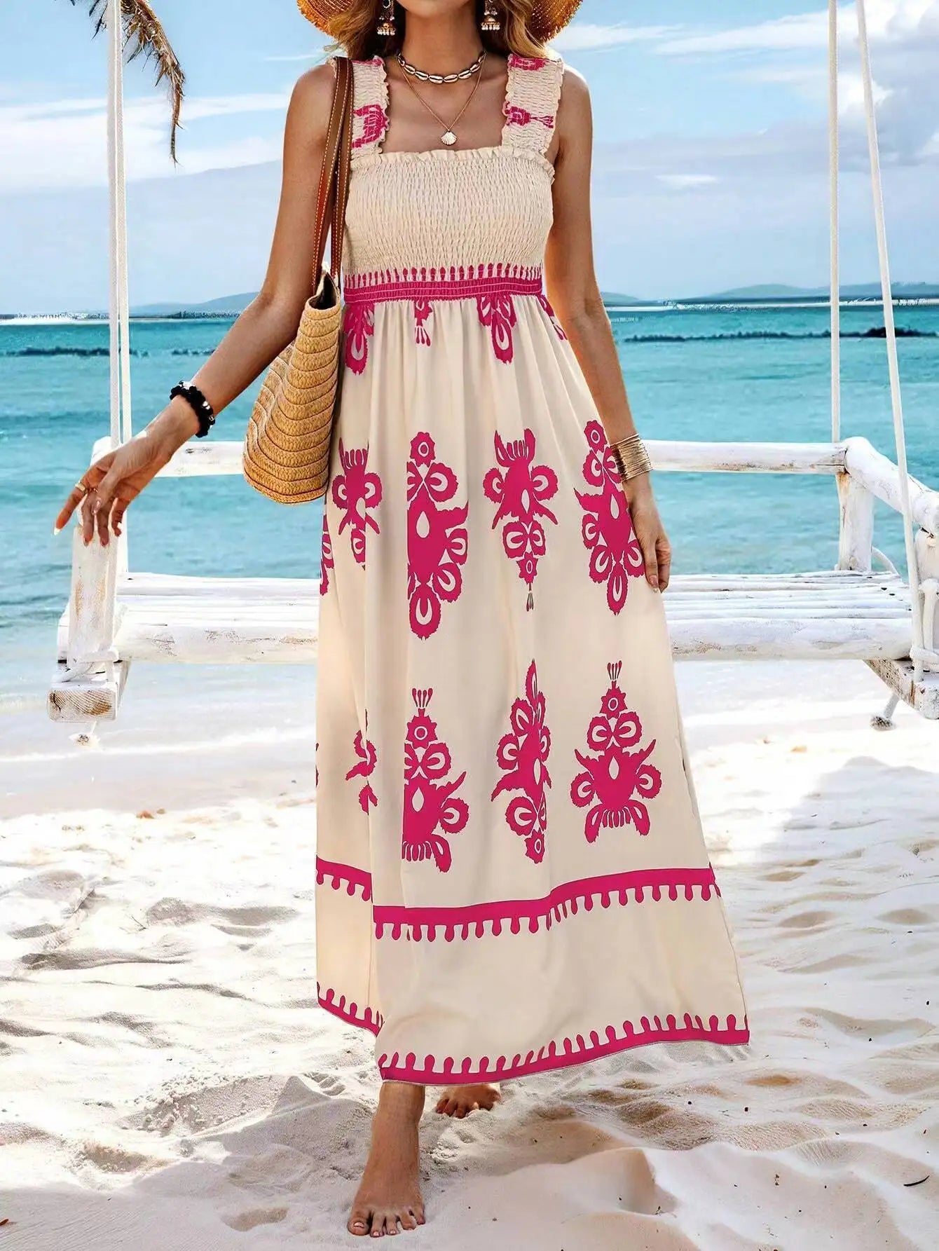 Girls floral long dress beach summer street style dress