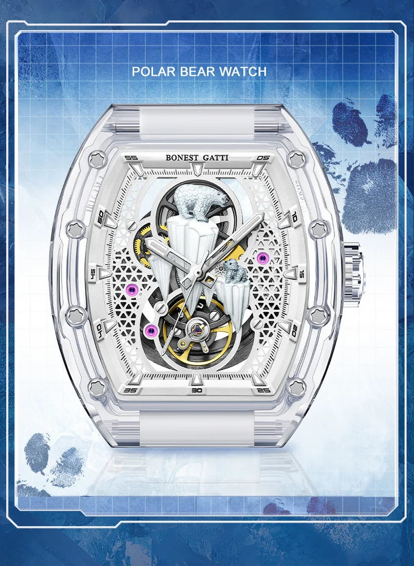 Bonest Gatti luxury automatic watch polar bear skeleton dial