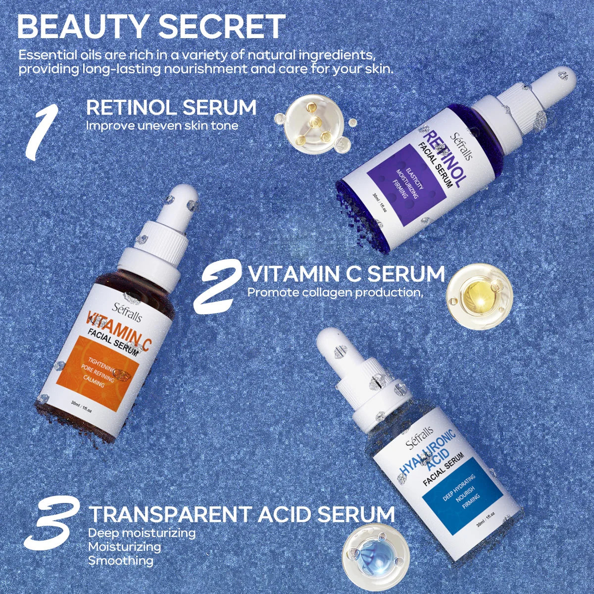 séfralls 3-step serum set hyaluronic acid vitamin c vitamin a for radiance
