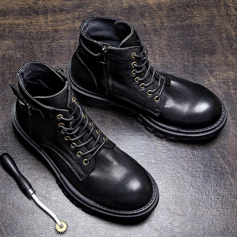 Classic handmade vintage leather ankle boots genuine leather