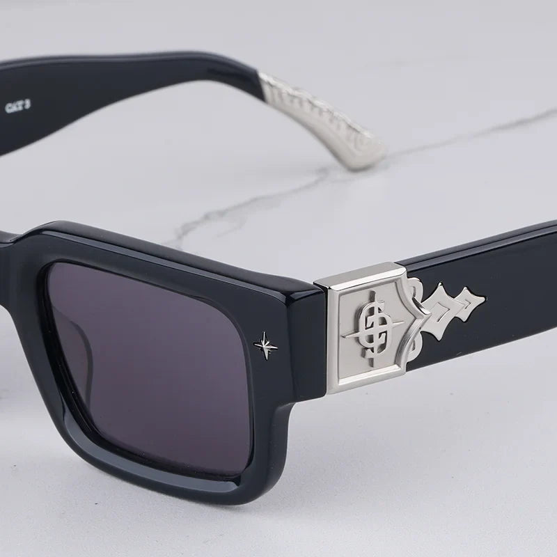 Getaway jet black thick acetatе high‑street shades luxury eyewear