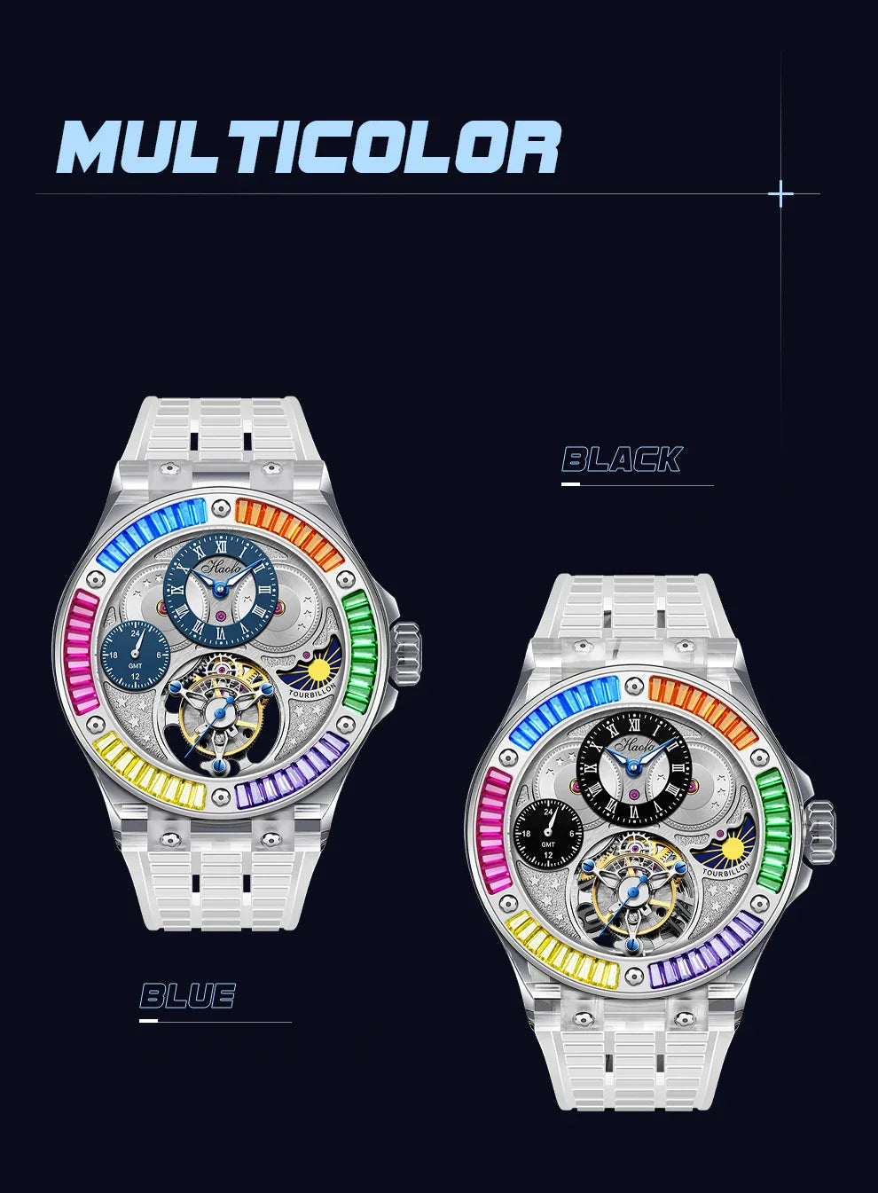 Haofa k9 watermelon crystal watch luxury skeleton tourbillon watch sapphire glass