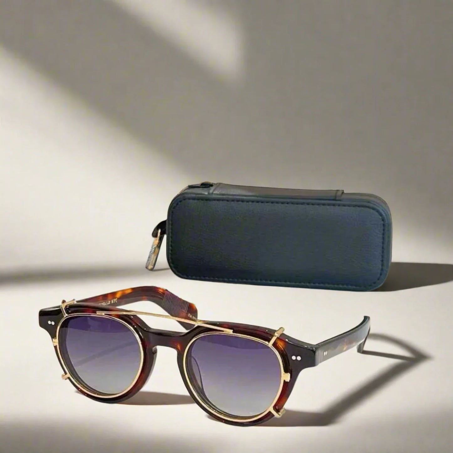 Moscot Baitsim handcrafted acetate clip-ons with iconic oval shape sunglasses