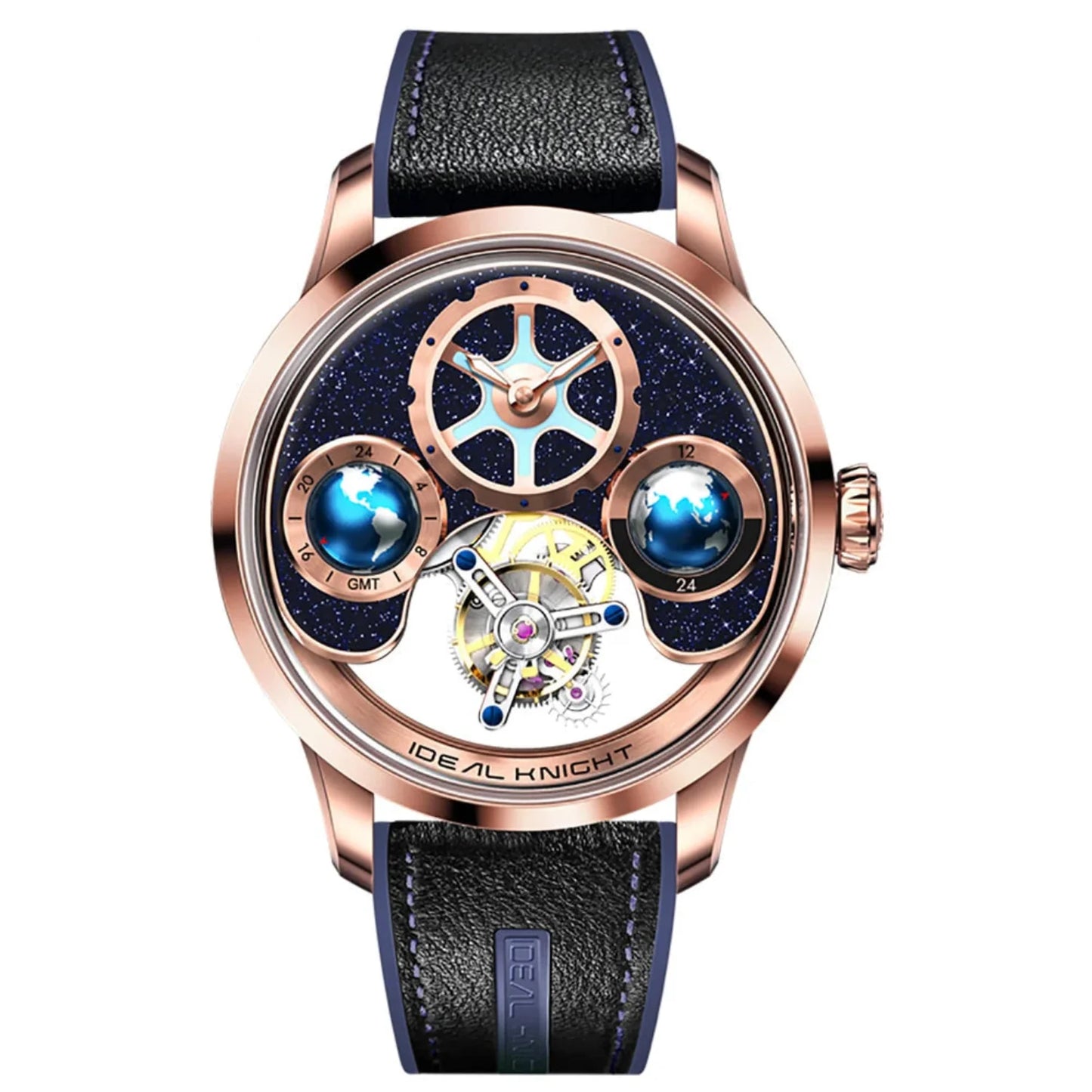 IDEAL KNIGHT blue earth tourbillon watch luxury skeleton automatic timepiece