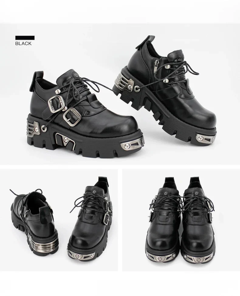 Dark punk style boots leather metal niche street style