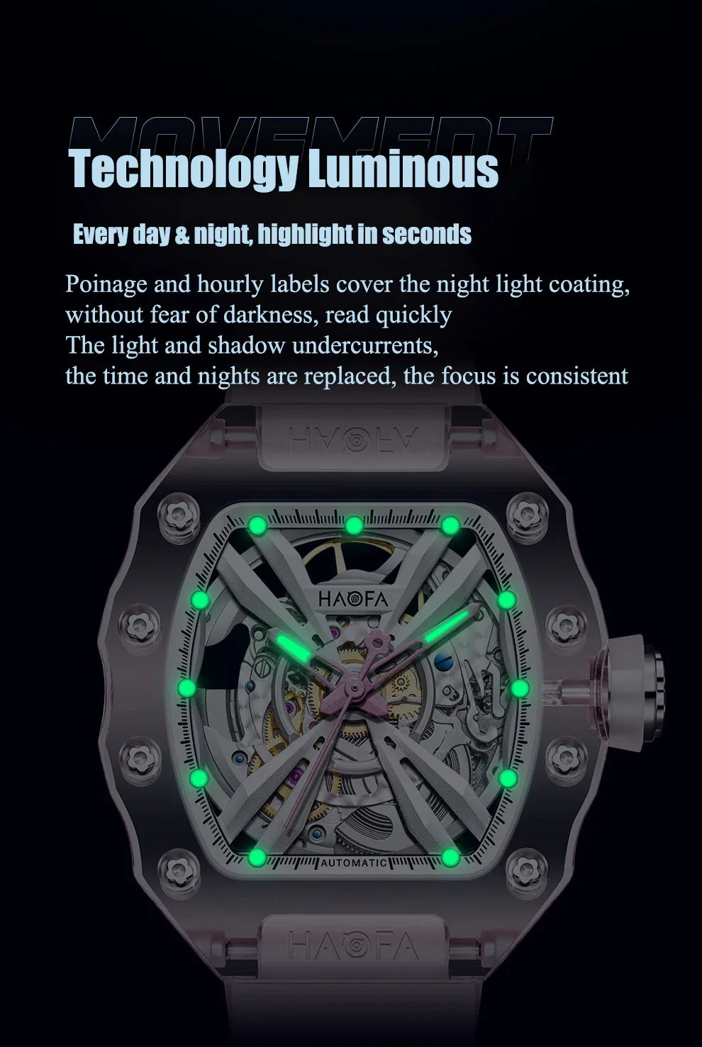 Haofa luminous crystal watch automatic mechanical timepiece