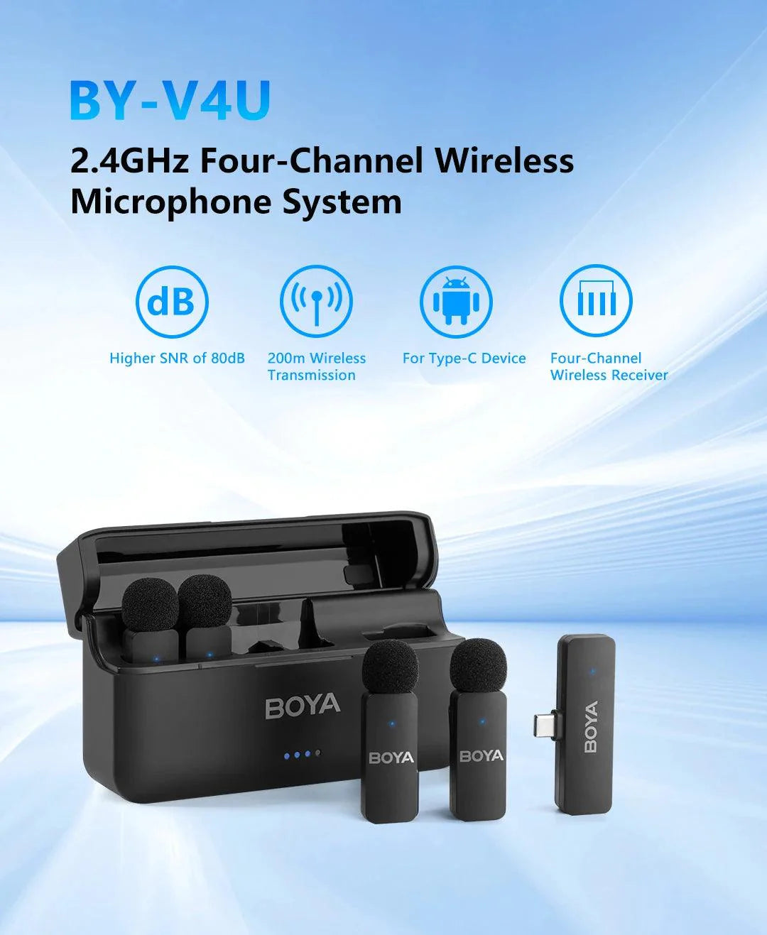 BOYA-V4U wireless microphone for phone & pc video recording live streaming