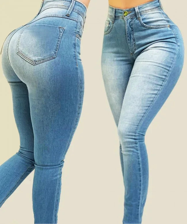 women high waist shaping jeans solid color skinny denim fit street style
