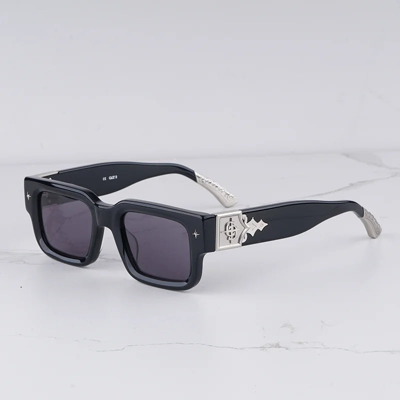 Getaway jet black thick acetatе high‑street shades luxury eyewear
