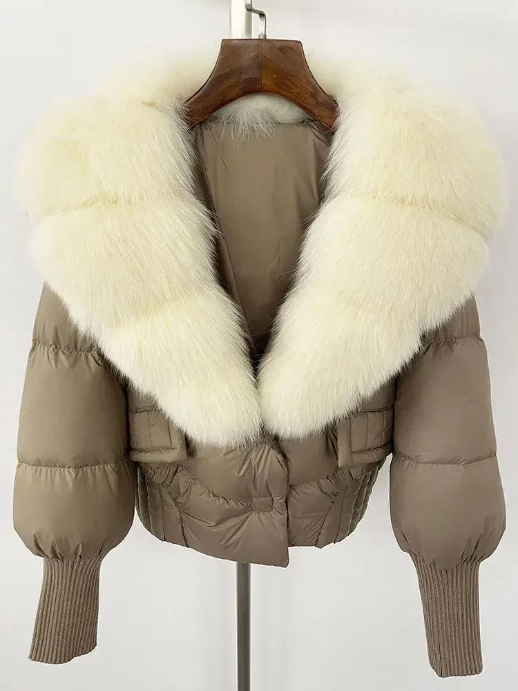 Winter girls jacket with real raccoon fox fur loose fit coat