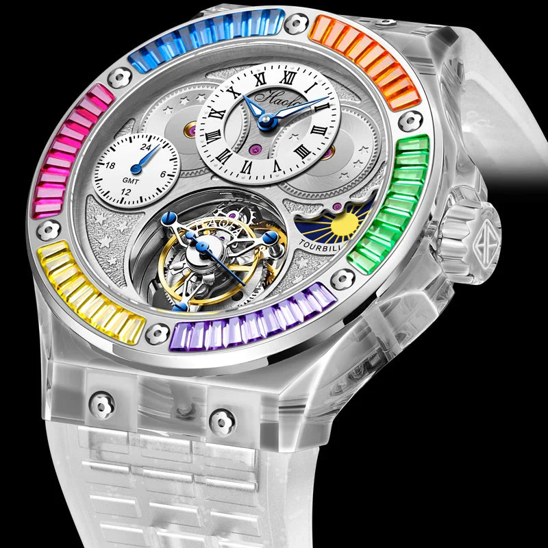 Haofa k9 watermelon crystal watch luxury skeleton tourbillon watch sapphire glass