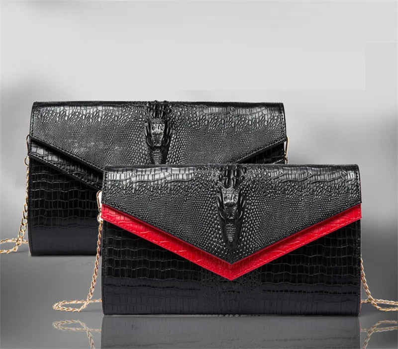 Crocodile pattern leather bag women cowhide shoulder clutch