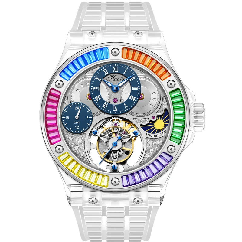 Haofa k9 watermelon crystal watch luxury skeleton tourbillon watch sapphire glass