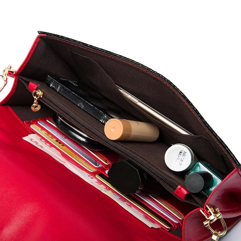 Crocodile pattern leather bag women cowhide shoulder clutch