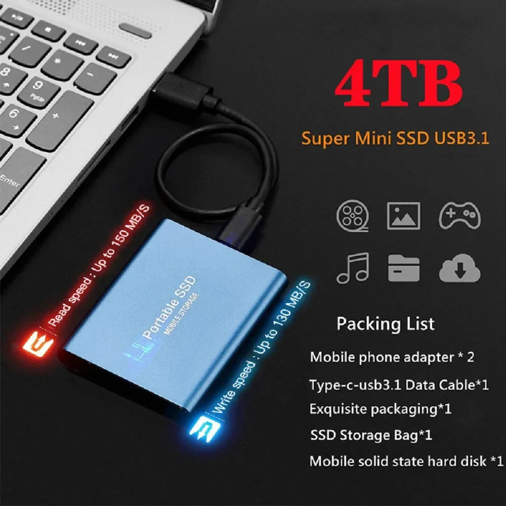 Portable external ssd  usb type-c hard drive for mobile & laptop